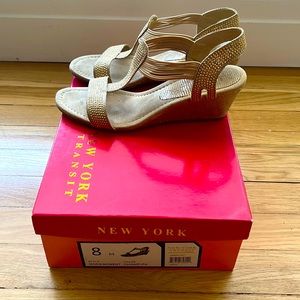 New York Transit Given Moment Wedge Sandal , Champagne , Size 8M